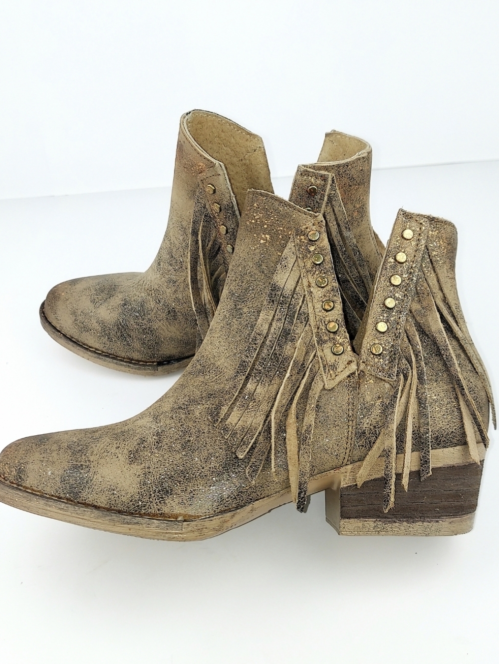 Corral Circle G Brown Leather Studded Fringe Booties NWOT Size 7 - Picture 8 of 10